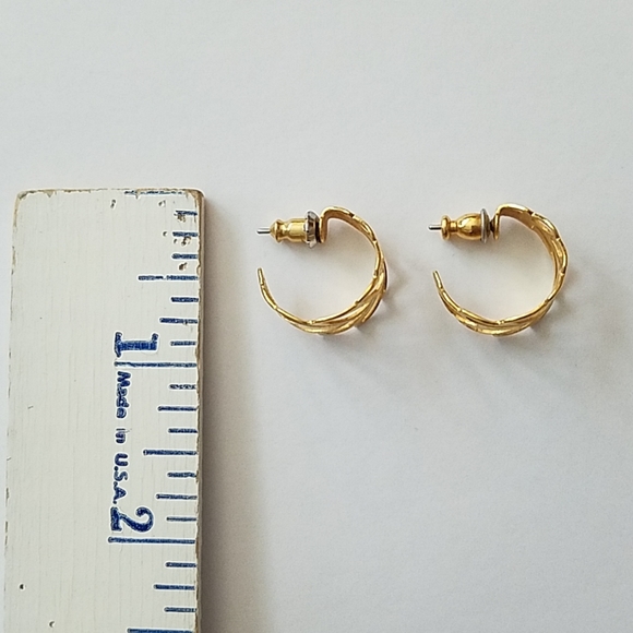 Golden Leaf Shaped Loop Earrings - Picture 4 of 4